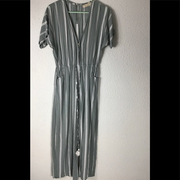 beach gold Pants - Beach gold striped drawstring jumpsuit size medium